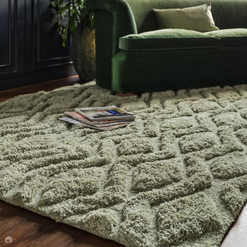 Harrison Modern Plain Hand-Carved Geometric Hi-Low Plush Soft Polyester Boho Shaggy Sage Green Rug-Asiatic Carpets-Rug Love - The Most Loved Rug Store